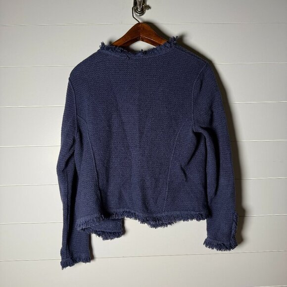 Nic+Zoe Open Front Cardigan Fringe Edges Zipper Pockets Blue Size Large - Picture 3 of 9